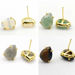 Casual Stud Earrings Water Drop Shape Faceted Natural Stone Earring Women Reiki Jewelry Fit for Party Anniversary Gift
