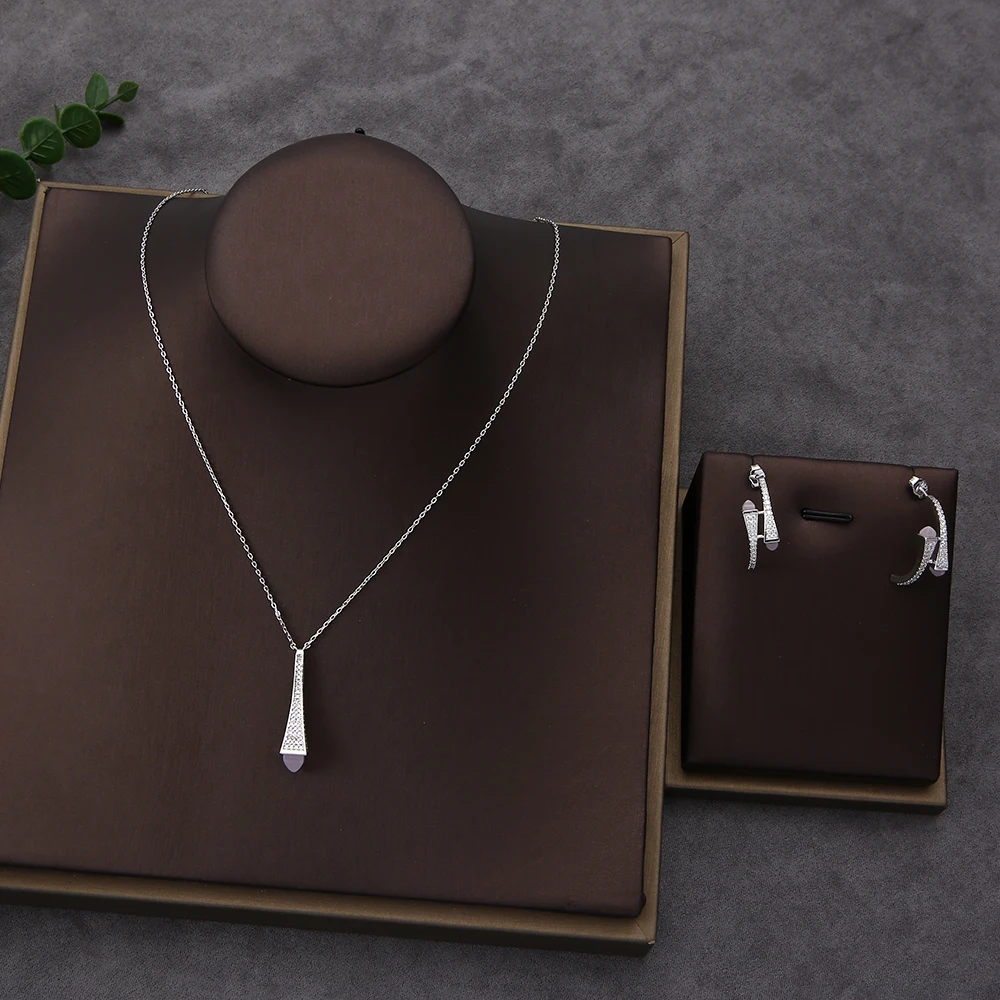 NEW Famous Brand 2pcs Waterdrop Jewelry Sets For Women Wedding Party Cubic Zircon High end Craft Dubai Bridal Jewelry Set HXS001