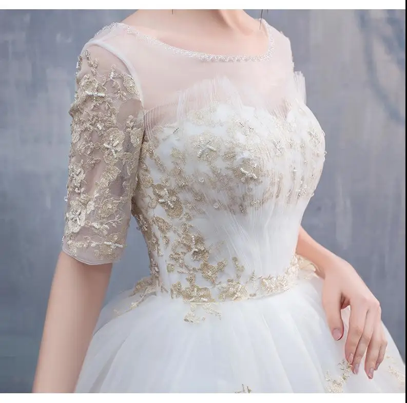 Vestido de casamento 2022 novo elegante o pescoço meia manga magro vestidos de casamento champanhe bordado princesa vestido de noiva