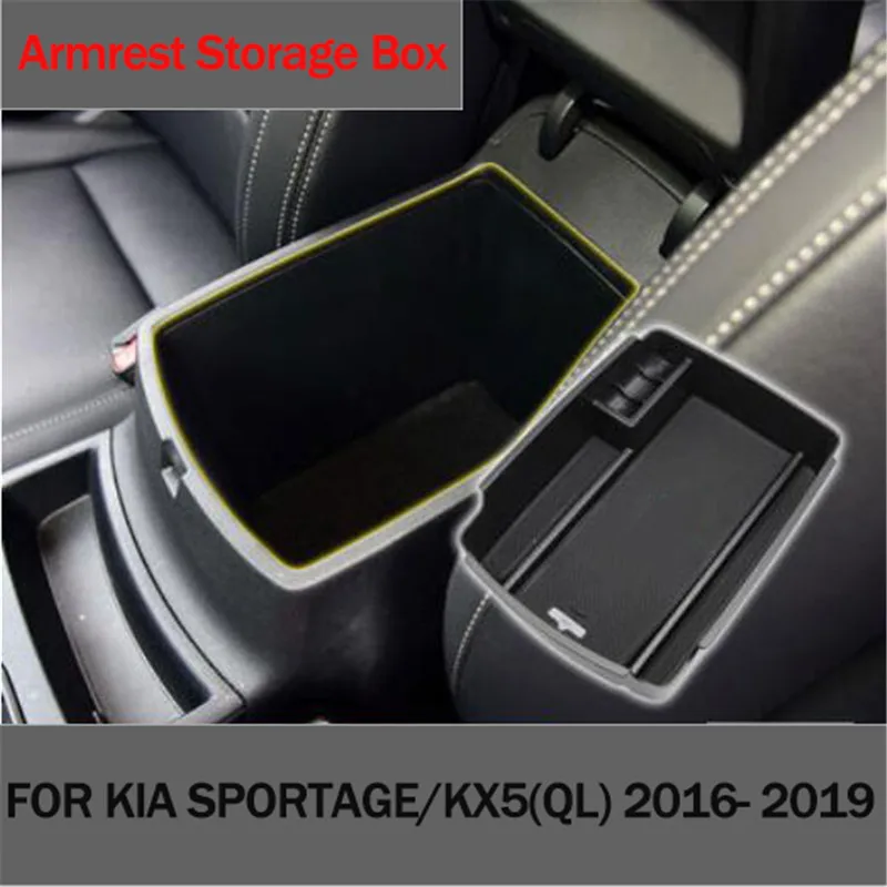 1 Piece ABS Black Car Glove Box Armrest Storage Box For Kia Sportage KX5 QL AT LHD 2016 2017 2018 ( For Electronic Hand Brake )