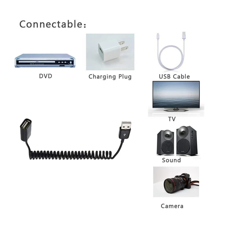 Tăng-Xoắn Ốc Dạng Cuộn USB Một Nam Một Nữ Adapter Bộ Chuyển Đổi Cáp 1M 3FT