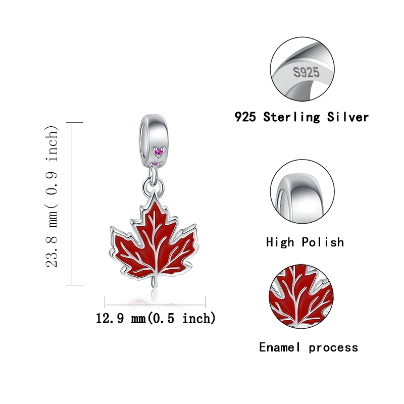 Sg 925 Sterling Silver Maple Leaf Charms with Red Enamel Canada Flag Charm Beads Diy Fit Original Bracelet for Women Gifts