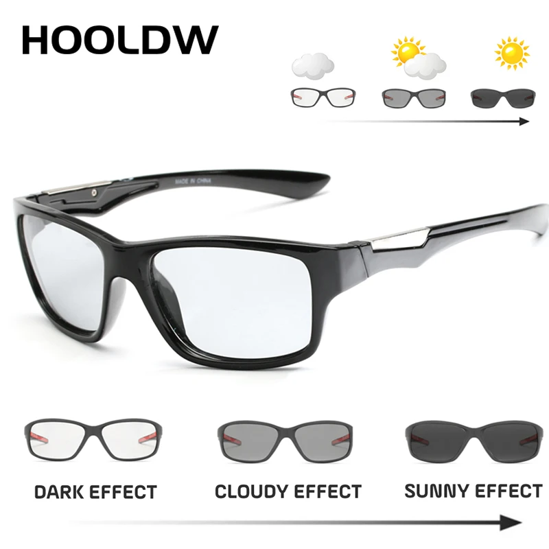 HOOLDW New Photochromic Sunglasses Men Driving Polarized Sun Glasses Women Outdoor Sport Goggle Chameleon Change Color Eyewear