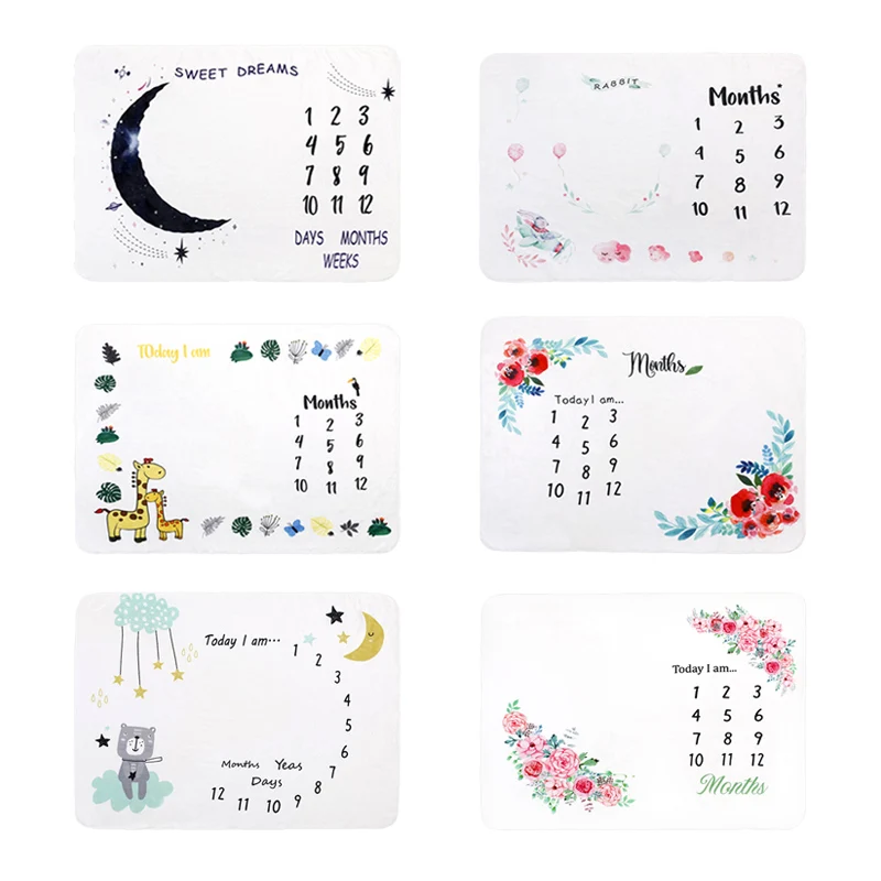 

Baby Monthly Growth Memorial Cute Cartoon Background Cloth Newborn Soft Milestone Record Growth Photo Infant Props Cloth For Rug