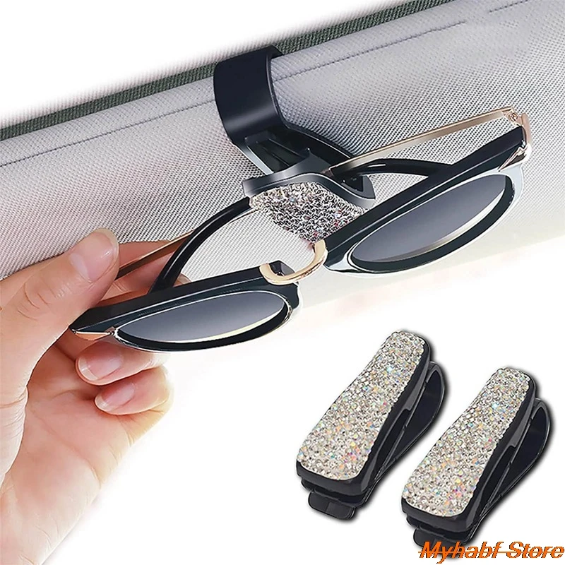 Rhinestone Diamond Eyeglass Holder Clip Sun Visor Glasses Ticket Receipt Card Clip Sunglasses Eyeglasses Clip Car Interior Decor