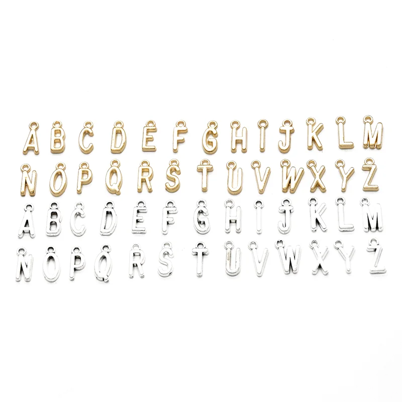 52pcs(2set) Two Color A-Z Letter Charms Zinc Alloy Metal Alphabet Pendants For DIY Necklace Jewelry Accessories Making 16*7mm