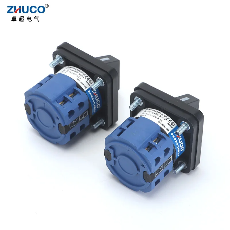 ZHUCO SZW26/LW26-20 64X64 mm 48X48 mm Panel Mount 20A 660V 2 Phase 8 Screws Power Knob Selection Cam Rotary Changeover Switch