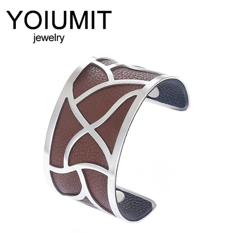 

Yoiumit Stainless Steel Bracelet Mask Bijoux Inoxydable Femme 2021 Manchette Bracelet Reversible Leather Strap Jewelry