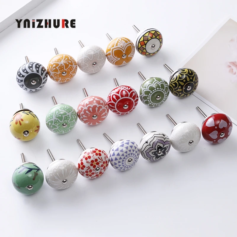 

Pastoral style Painted Ceramic 40mm Round Bedroom Cabinet Door Drawer Kitchen Handle Drawer Furniture Box Knobs