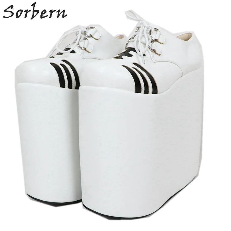 Sorbern White Wedge Heels Pump High Heel Shoe Custom Women Lolita Ankle Pump Shoes Size 10 Womens Shoes Wedge Heeled