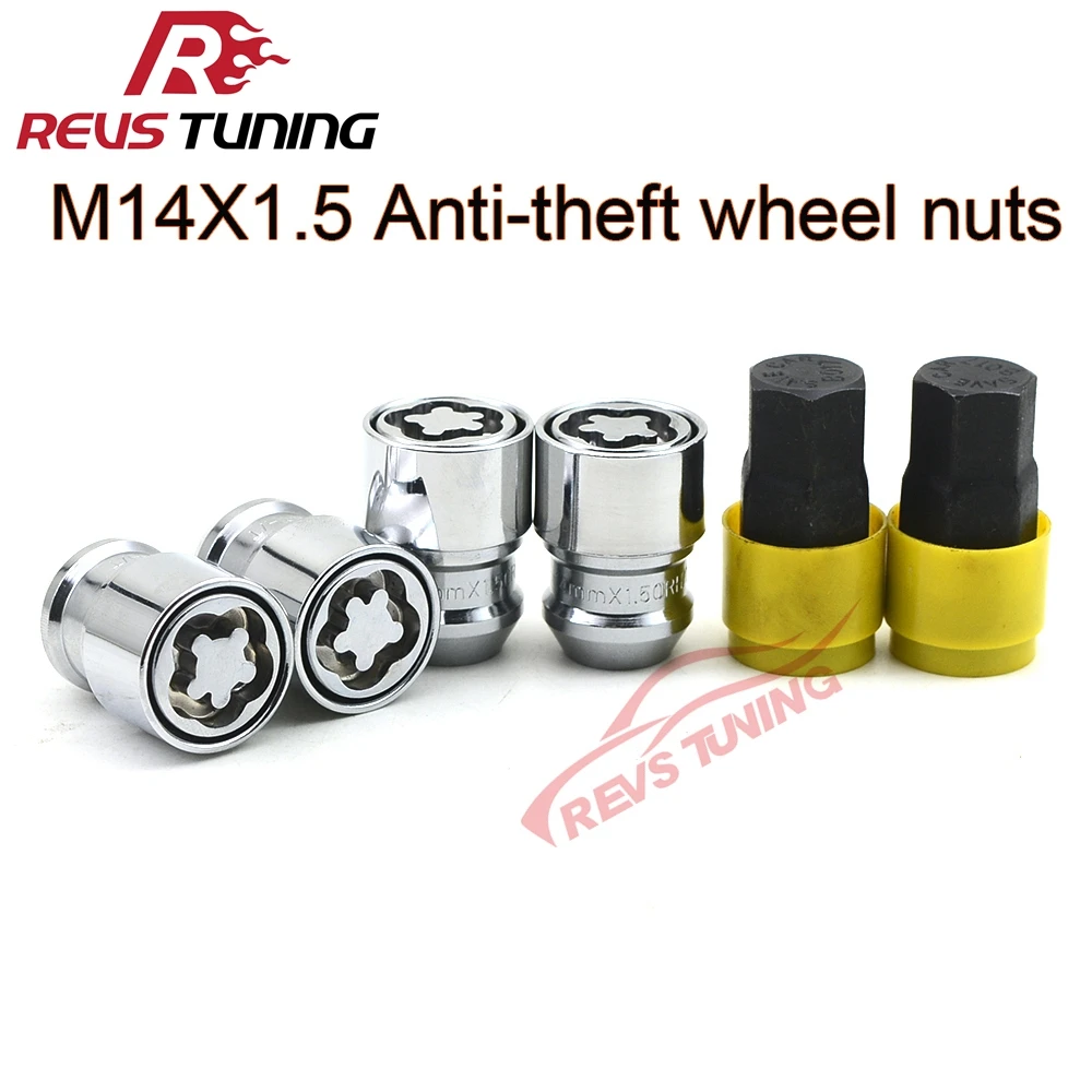 4Nuts+2Keys m14x1.5 36mm Steel Anti-Theft Security Auto Car Wheel Rim Lock Locking Lug Nuts