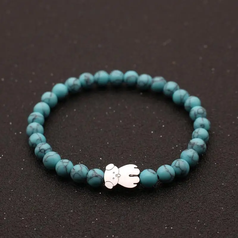 Stainless Steel Cute Bear Charm Bracelets for Women Men Simple Elasticity Line Beaded Bracelet Couple Friendship Jewelry Gift