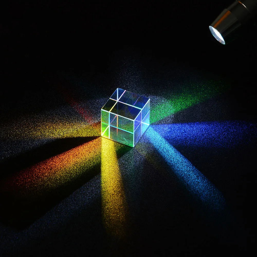 Color Prism Combiner Splitter Cross Dichroic K9 Optical Glass Ice Cube Trichroic Prisms for Teaching Light Spectrum 20mm