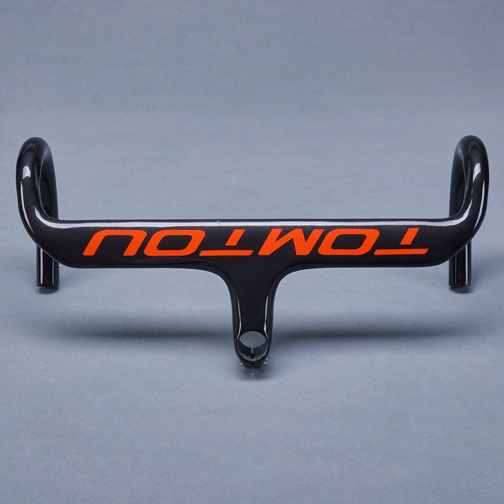 

TOMTOU Red Logo Gloss Carbon Bent Bar Road Bicycle Integrated Handlebar With Stem Racing Bike Drop Bars Parts