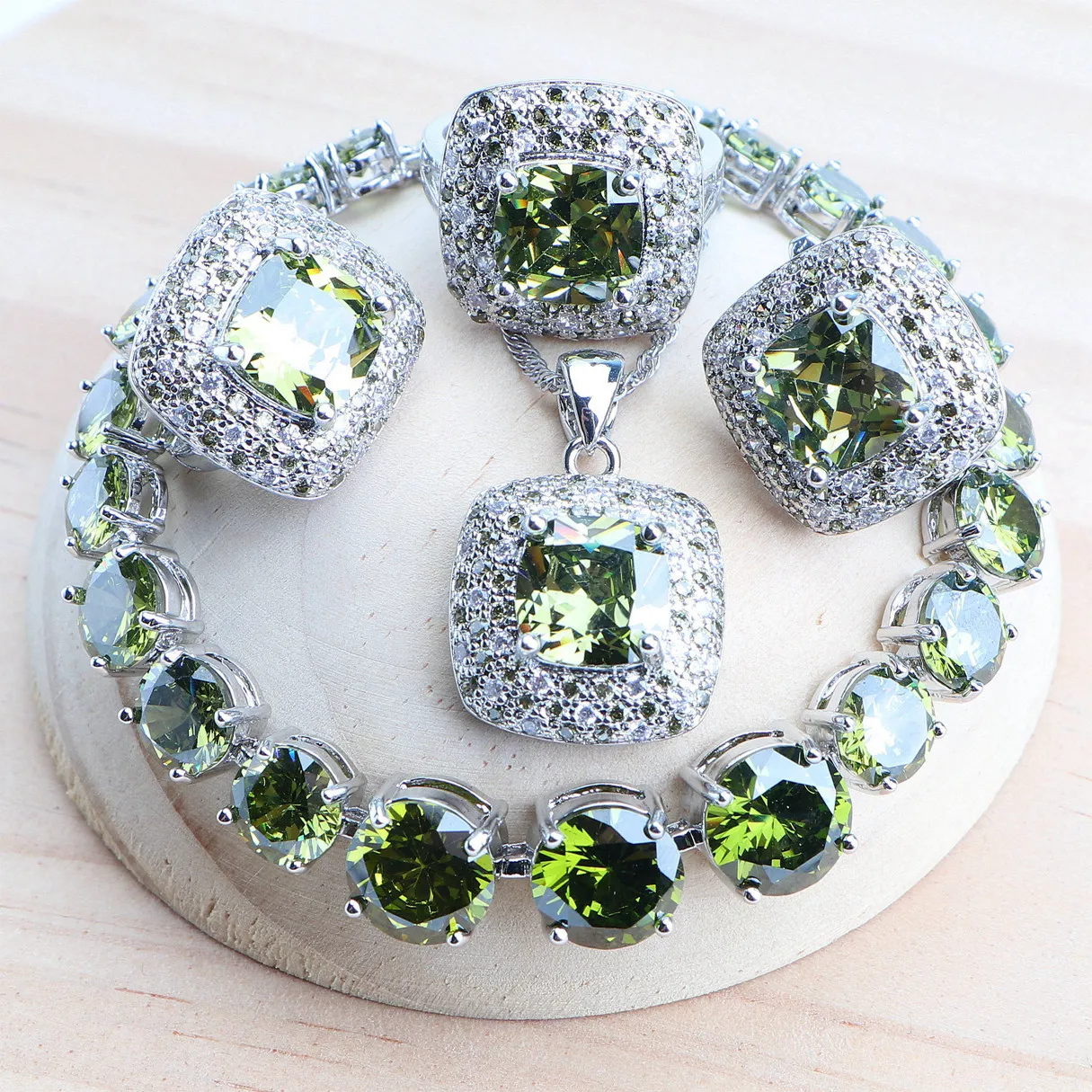 NONE Lila Zirkonia Damen Brautschmuck Sets Silber 925 Feiner Modeschmuck Hochzeit Ohrringe Ringe Armbänder Anhänger Halskette 5