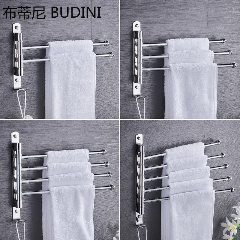 Stainless Steel Towel Holder Wall Mounted 2/3/4/5 Rod Storage Shelf With Hook Rotatable Kitchen Hanger Bathroom Towel Rack