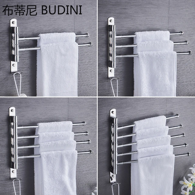 Stainless Steel Towel Holder Wall Mounted 2 3 4 5 Rod Storage Shelf With Hook Rotatable Kitchen Hanger Bathroom Towel Rack