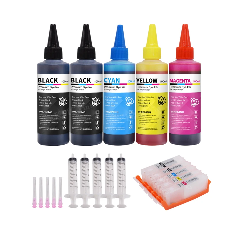 KMCYinksInk Cartridges Refillable PGI-525 PGI525 + 500ml Dye Ink For Canon MG5150 MG5250 MG5350 MG 5150 MG 5250 MG 5350 printer