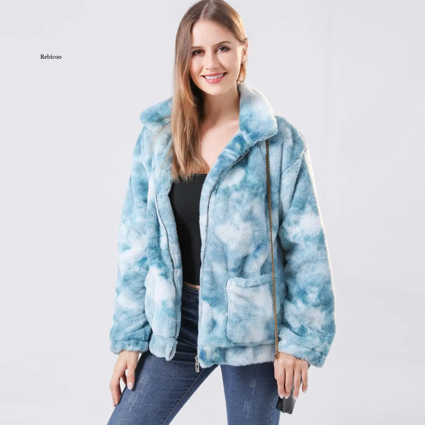 Women's Coat Tie-Dye Pocket Sweatshirts Long Sleeve Zipper Lapel Sweatshirt Plush Fleece Sudaderas Para Mujer Warm Hoodies New