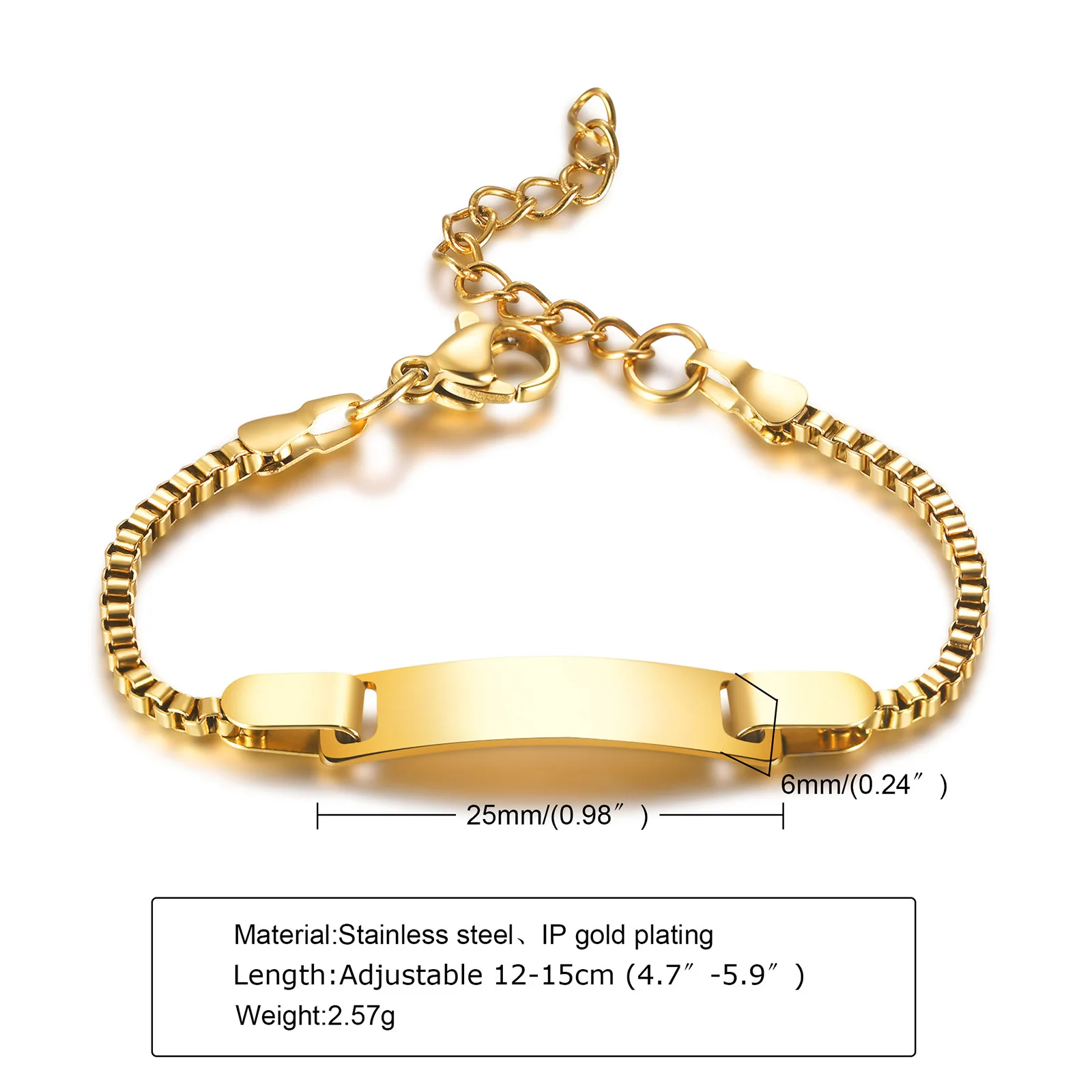 Customized Charm Bracelet for Little Boy Girl Stainless Steel Box Chain Link Bracelets Adjustable Engraved jewelry image 4