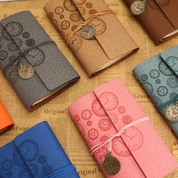 A6 Vintage Clock Leather Loose-leaf Notebook Retro Watch Business Office Journal Creative Bandage Work Notebook Office Supplies