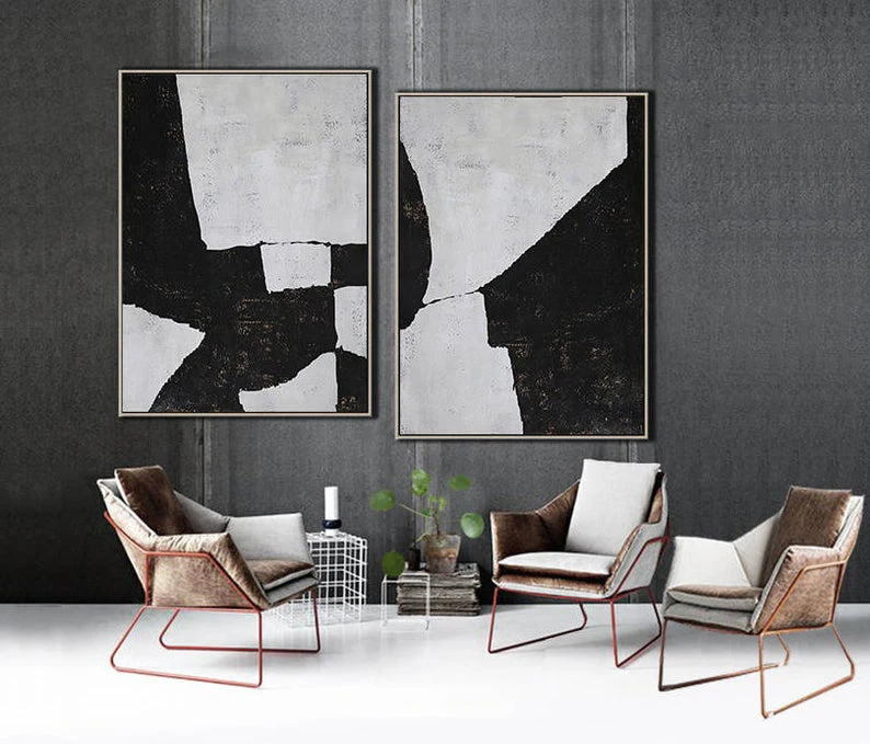 

Abstract Painting Wall Art Geometric Painting Large Paintings On Canvas Black And White Set Of 2 Painting Home Decor