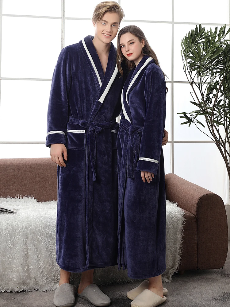 Womens Mens Soft Warm Bathrobe Fluffy Fleece Robes Long Winter Housecoat Unisex Plush Dressing Gown