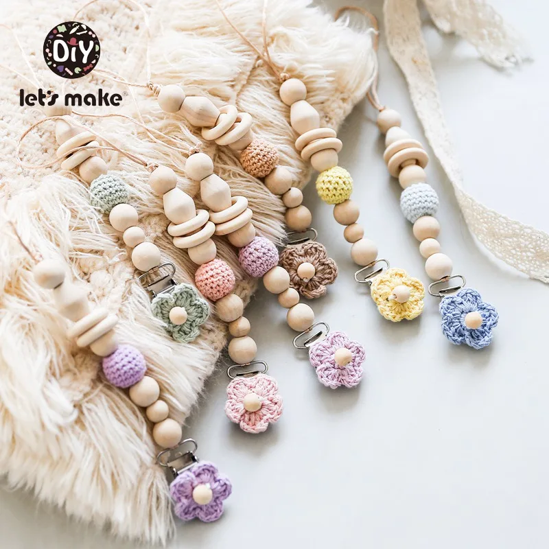 

Let's Make 1PC Baby Pacifier Chain Clips Crochet Flower Infant Nipple Holder Soft Making Weaner Cord Wood Crochet Beads Cotton