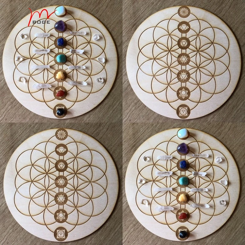 10pcs wood  engraved Flower of Life Chakras Crystal Grid Chakra Altar Decoration Spiritual  home art decorations