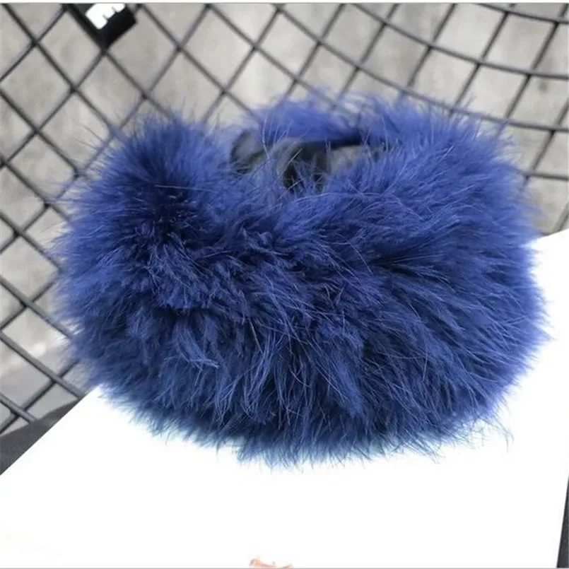 Winter Women 100% Real Ostrich Feather Fur Scarf Ring Warm Gray Lady Fluffy Muffler 10 colors R2