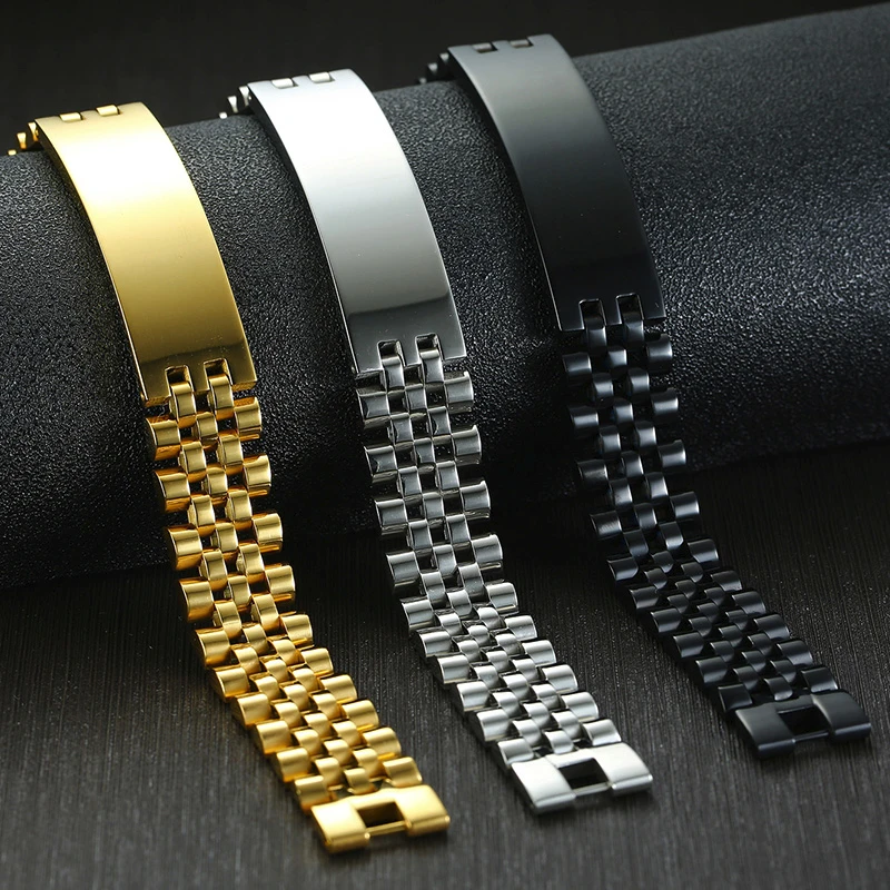 10MM -15.5MM LUXURY METAL ID BRACELET PREMIUM OYSTER STYLE BAND PERSONALIZED ENGRAVING BRACELETS GIFT FOR HIM