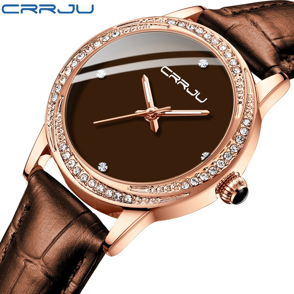 CRRJU New Fashion Ladies Watches Top Brand Luxury Elegant Japan Movement Wristwatch Sport Leather Women Clock Relogio Feminino