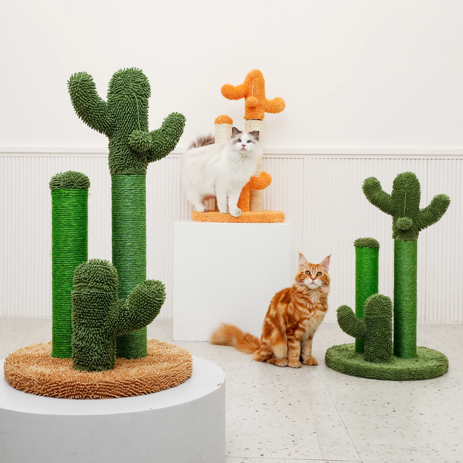 US Fast Delivery Cactus Cat Tree 2 Size 2 Colors Natural Sisal Post for Kitten Climbing Cat Activity Tree Durable Scratcher Toys