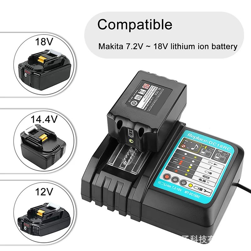 Li-Ionแบตเตอรี่Charger 3Aชาร์จCurrentสำหรับMakita 14.4V 18V Bl1830 Bl1430 Dc18Rc Dc18Raเครื่องมือDc18Rct Charge eu Plug