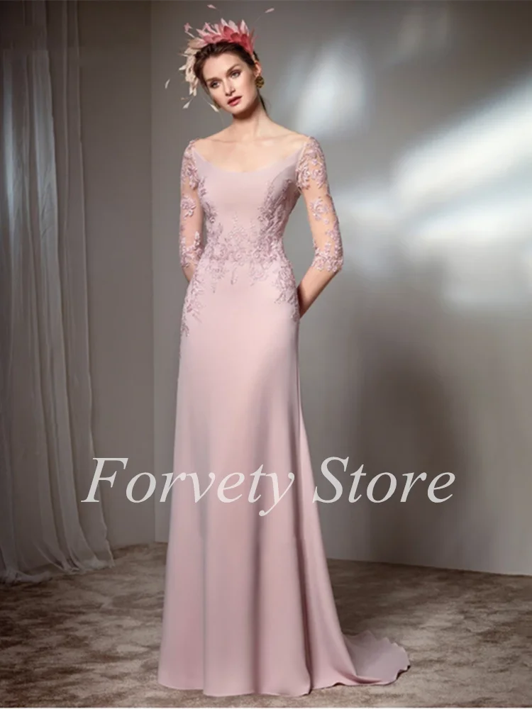 Eleganz Rosa Meerjungfrau Mutter Der Braut Kleider Ärmeln Applique Frauen Formale Abendkleid robe de soirée femme Свадебное платье22