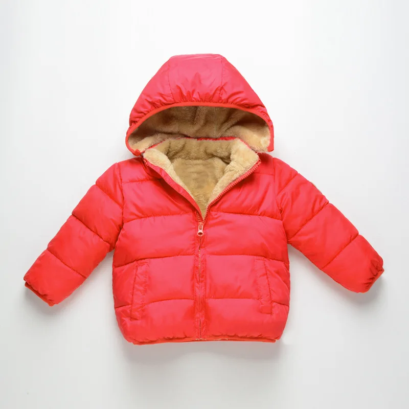 Winter Children\'S Lamb Velvet Padded Jacket Pocket Zipper Boys Down Padded Casual Hooded Jacket Baby Girl Thickened Coat Outwear