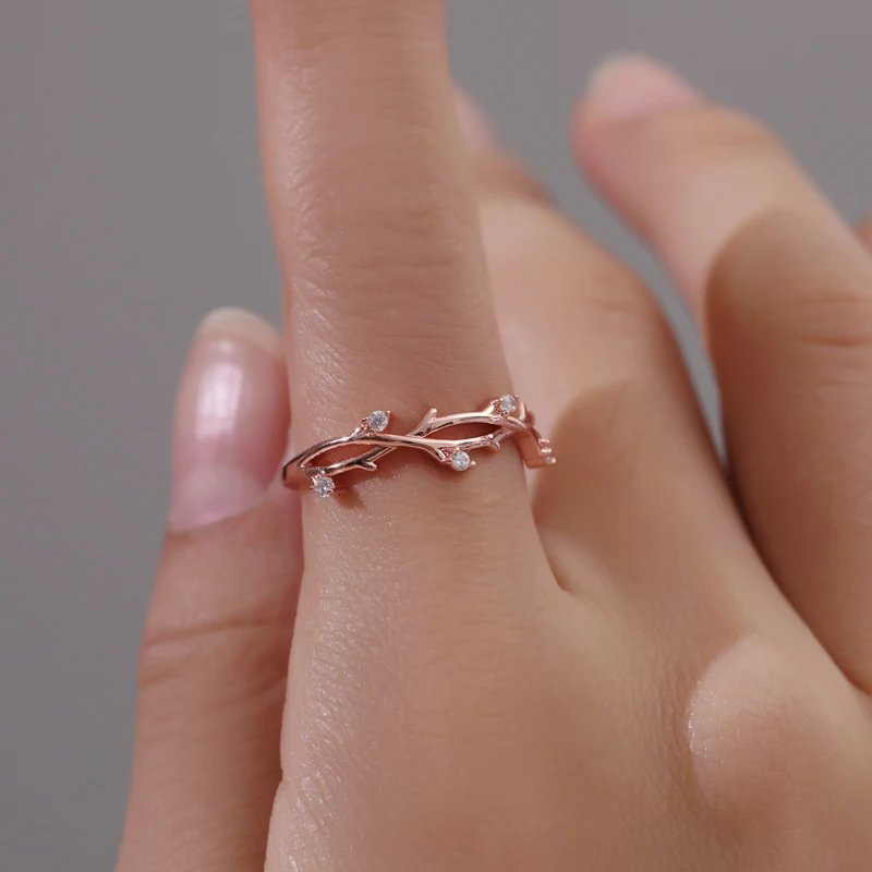 Tree Branch Cross Rattan Rhinestone Rose Gold Silver Plated Alloy Copper Open Rings for Women