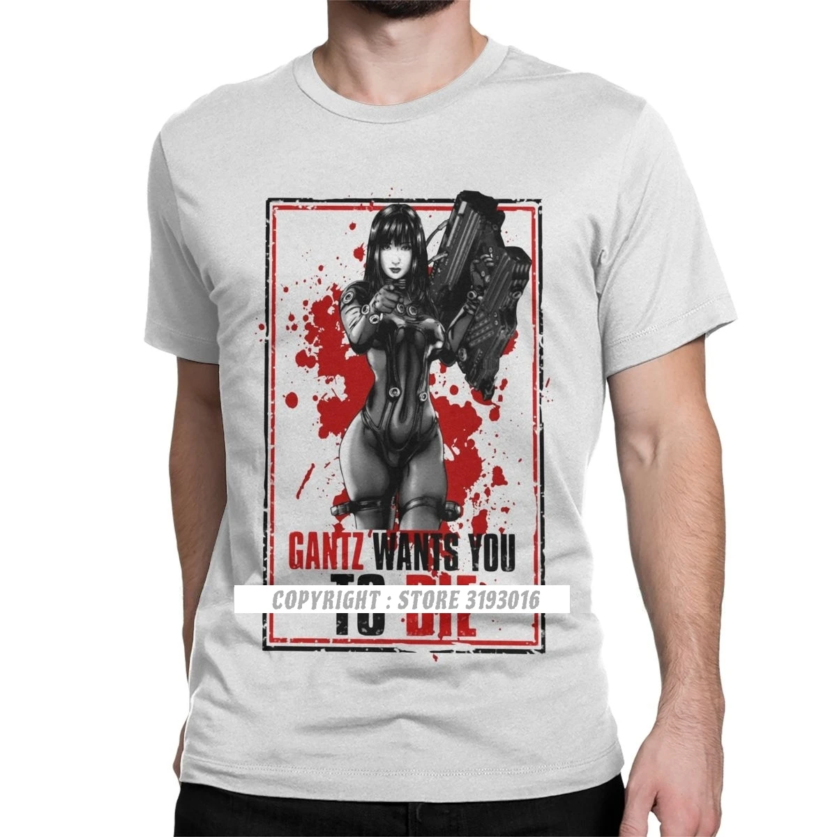 Gantz Needs  Blood T Shirts for Men Cotton T Shirt Kei Kurono Kato Masaru Reika Gun Anime Japan Manga Tees Camisa