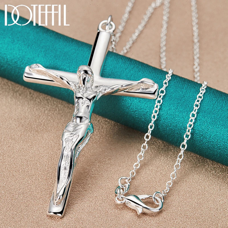 DOTEFFIL 925 Sterling Silver Jesus Cross Pendant Necklace 16/18/20/22/24/26/30 Inch Chain For Woman Man Charm Wedding Jewelry