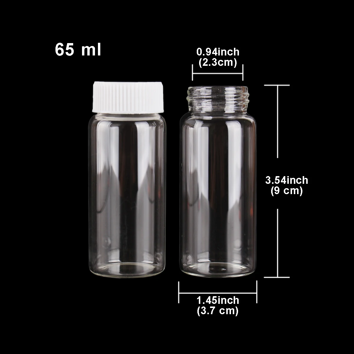 3Pcs 65ml 37*90mm Candy Bottles Glass Bottles with White Plastic Caps Spice Jars Potion Bottles Pill Container DIY Crafts