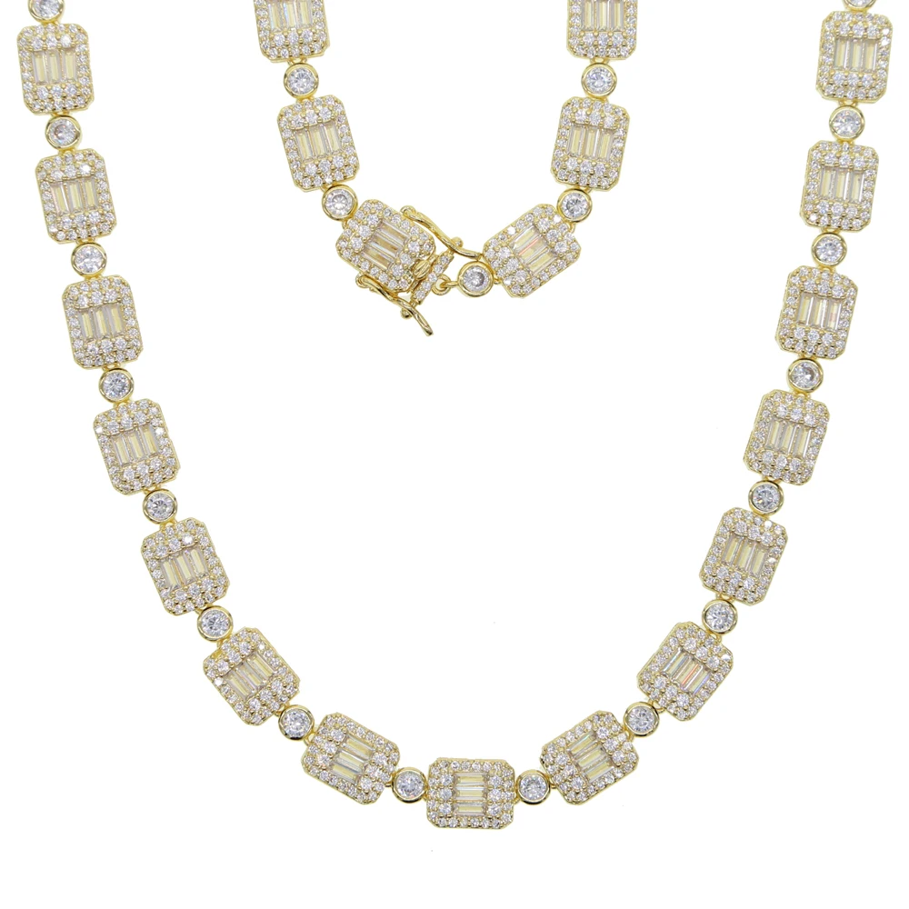 New Silver Color Full Cluster Link Necklaces 8MM CZ Iced Bling Chain Men Jewelry Full Cluster Tennis Chain Necklace