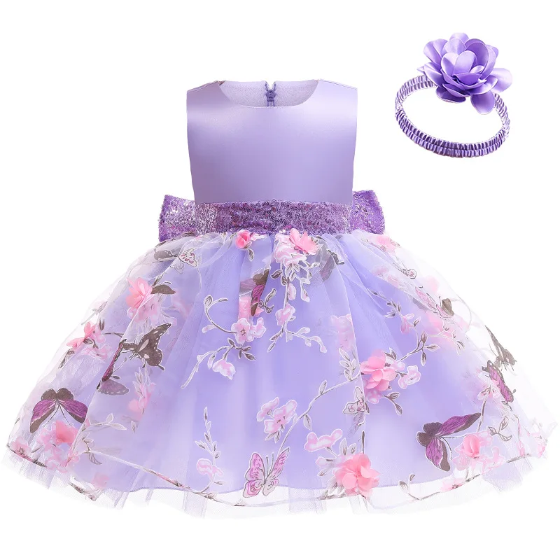 Butterfly Embroidery Newborn Baby Girls Dress High Quality Big Bow Christmas Little Princess Dress + Headband 2Pcs Kids Fashion