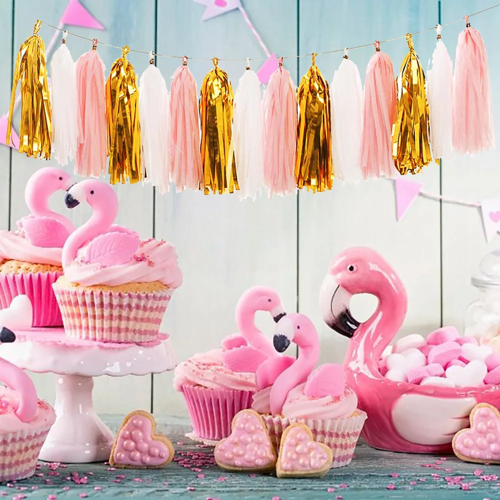 Roségold Schillernde DIY Seidenpapier Quastengirlanden für Babyparty Junggesellinnenabschied Hochzeit Geburtstag Party Dekorationszubehör – Detail 1