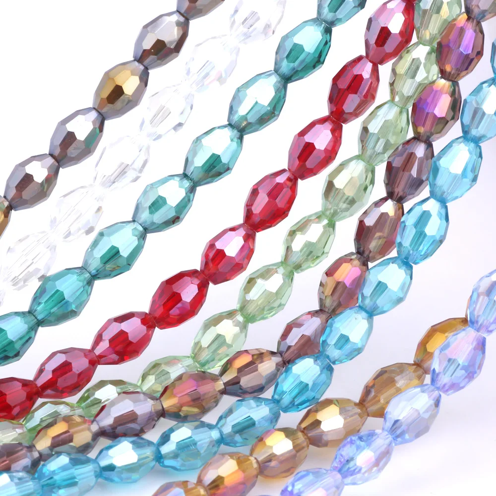 

6*8mm 20/50PCS/LOT Multicolored Plated Mixed 96 Faceted Beads Oval Crystal Glass Bead DIY Choker Necklace Jewelry Making