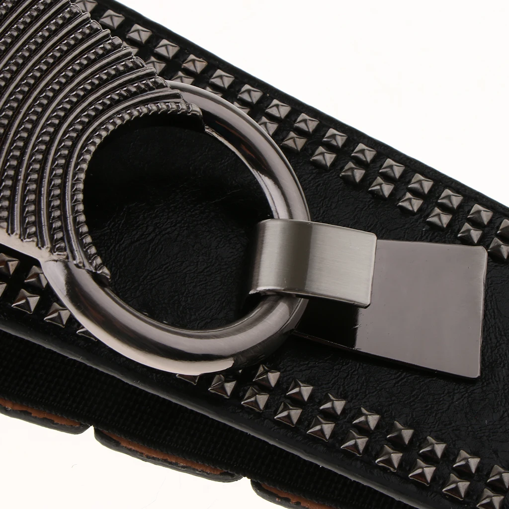 PU Leather Punk Elastic Gothic Rivets Wide Cinch Belt Women\'s Stretch Waist Belt Band Vintage Dress Decor Accessories