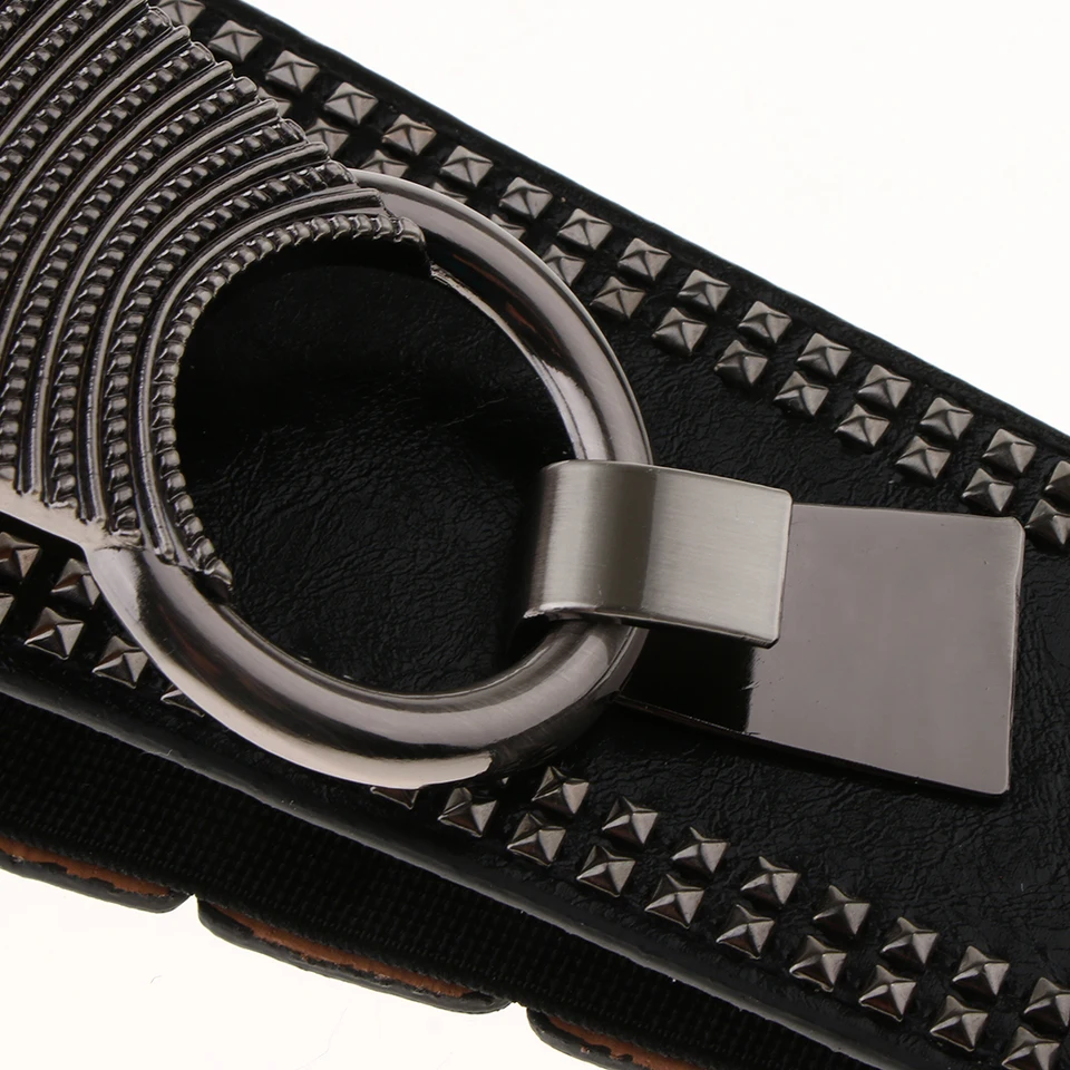 PU Leather Punk Elastic Gothic Rivets Wide Cinch Belt  display picture 1