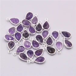 3pcs/lot Natural alloy Amethysts purple quartz crystal stone Water drop loose pendant charm for women jewelry making necklace