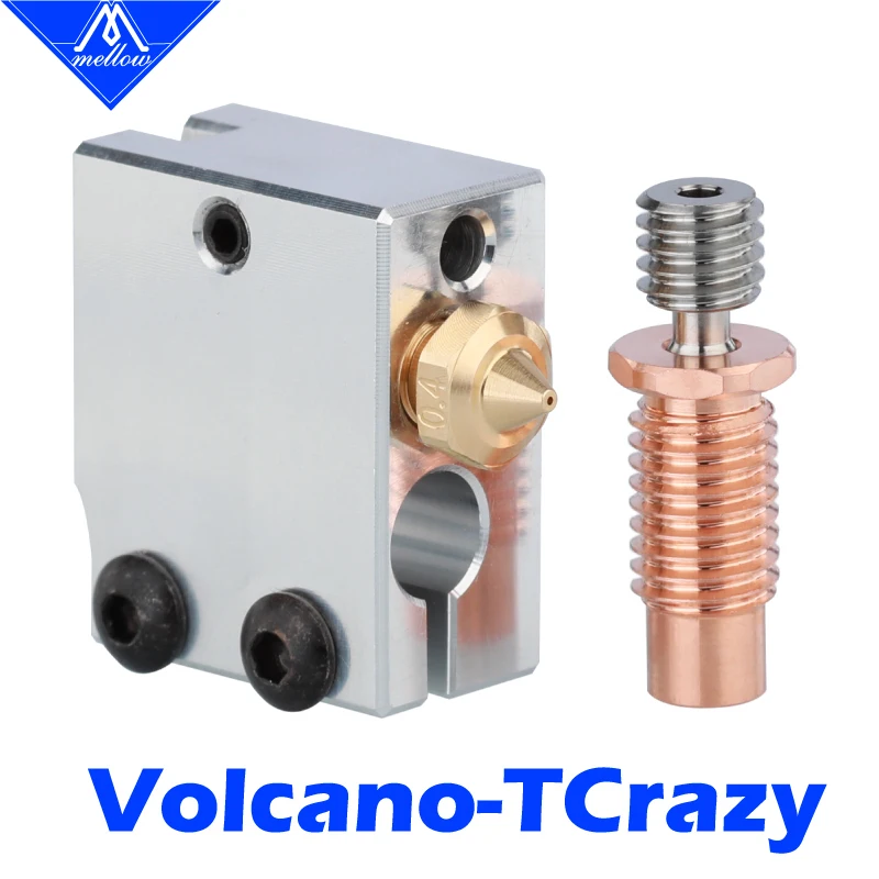 Mellow 3D Printer V6-TCrazy Bimetal Heat Break+Volcano Heater Block+Volcano Nozzle For J-Head HOTEND Titan Aero DDG Wind