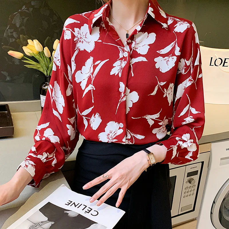 Fashion flower printing ladies shirts Women\'s Blouses Spring Autumn Long Sleeve Shirts Tops Blusas Mujer