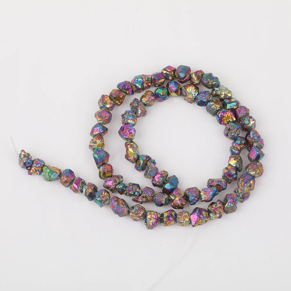 Approx 65pcs/strand,Rainbow Titanium Quartz Crystal Chip Loose Beads,Plated Gold Nugget Crystal Beads Jewelry Findings FF-33AMAH